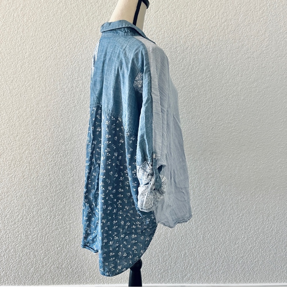 American Eagle Oversized Patchwork Denim Shirt Si… - image 8